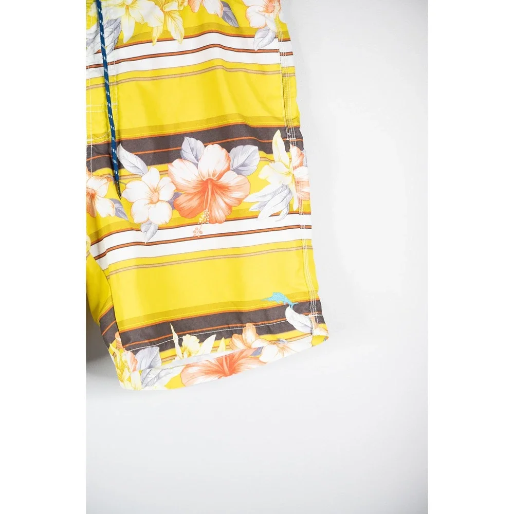 Tommy Bahama Swim Trunks Mens Large Yellow Excellent Floral Striped Board Shorts